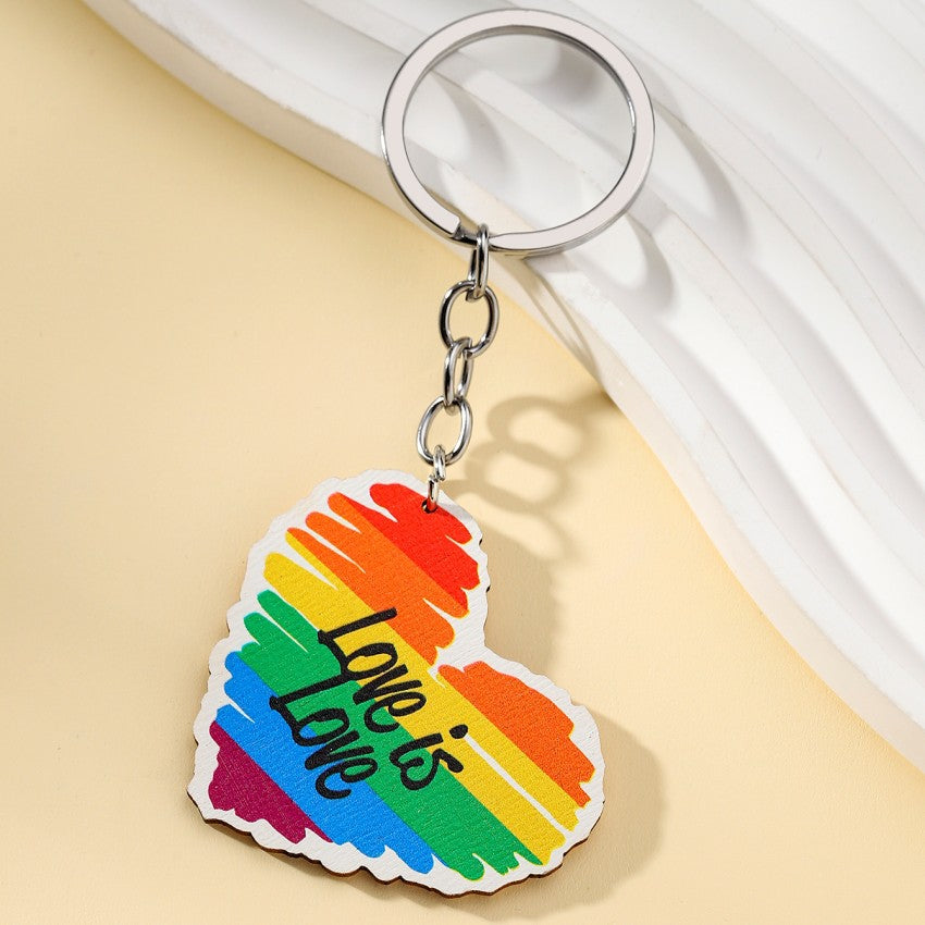 Lista de madera de corazón de durazno al por mayor lgbt llavero